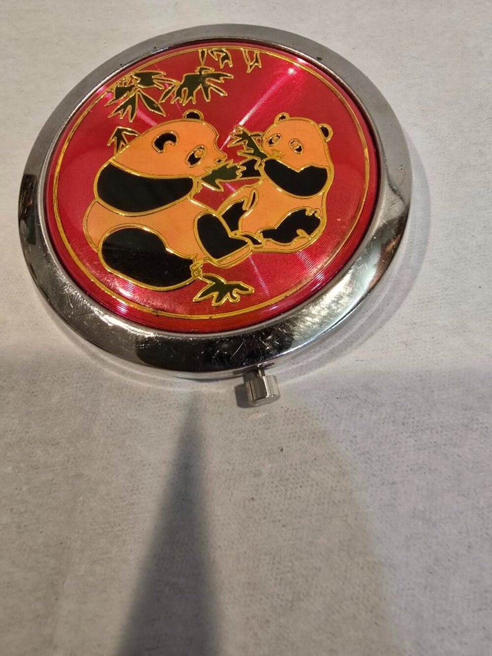 Vintage Double Glass Compact Mirror by Cindy 3" Panda